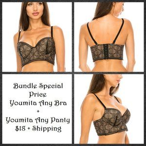 Youmita Black and Gold Longline Lace Balconette Bra